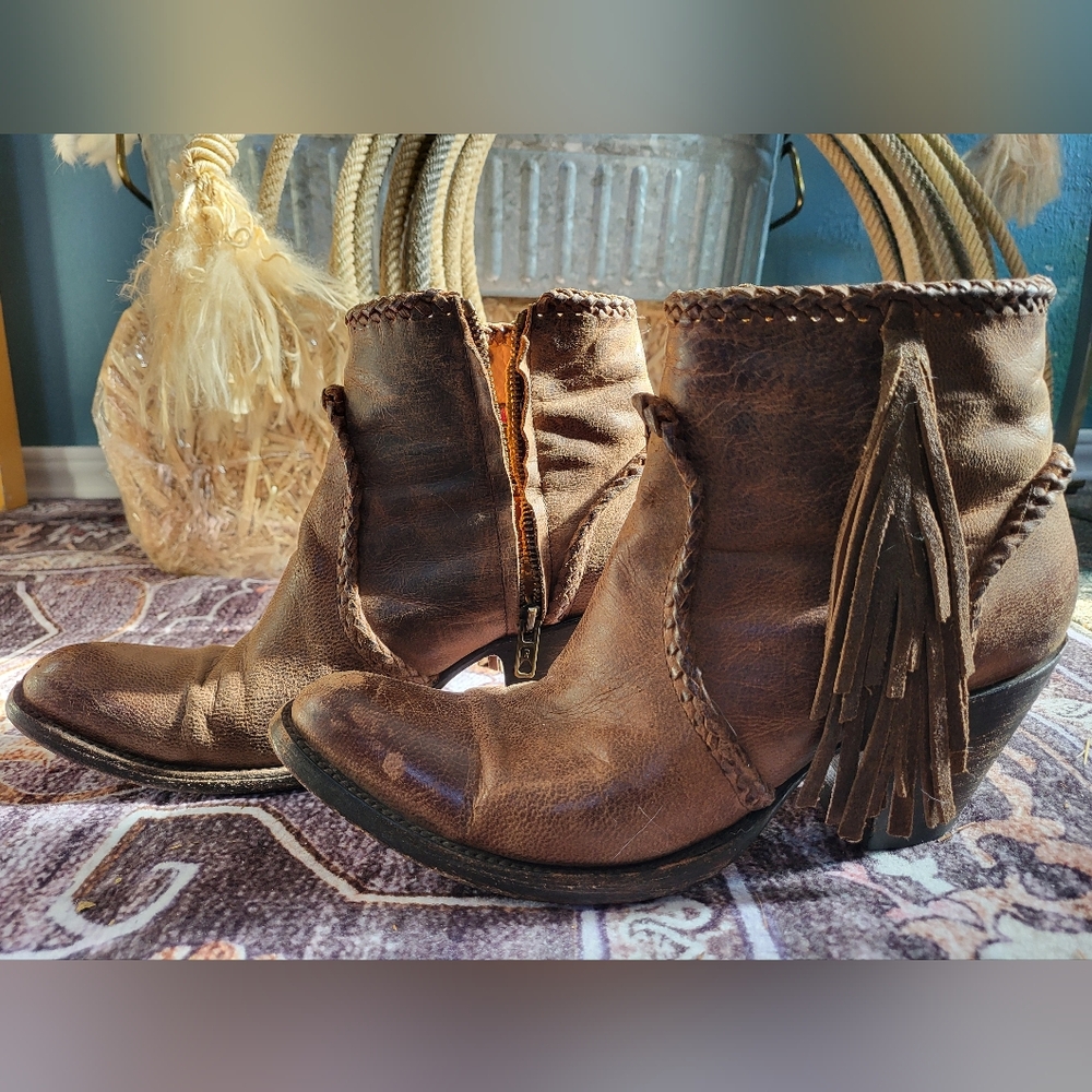 Old Gringo Brown Side Fringe Leather Heeled Boots - Picture 3 of 7